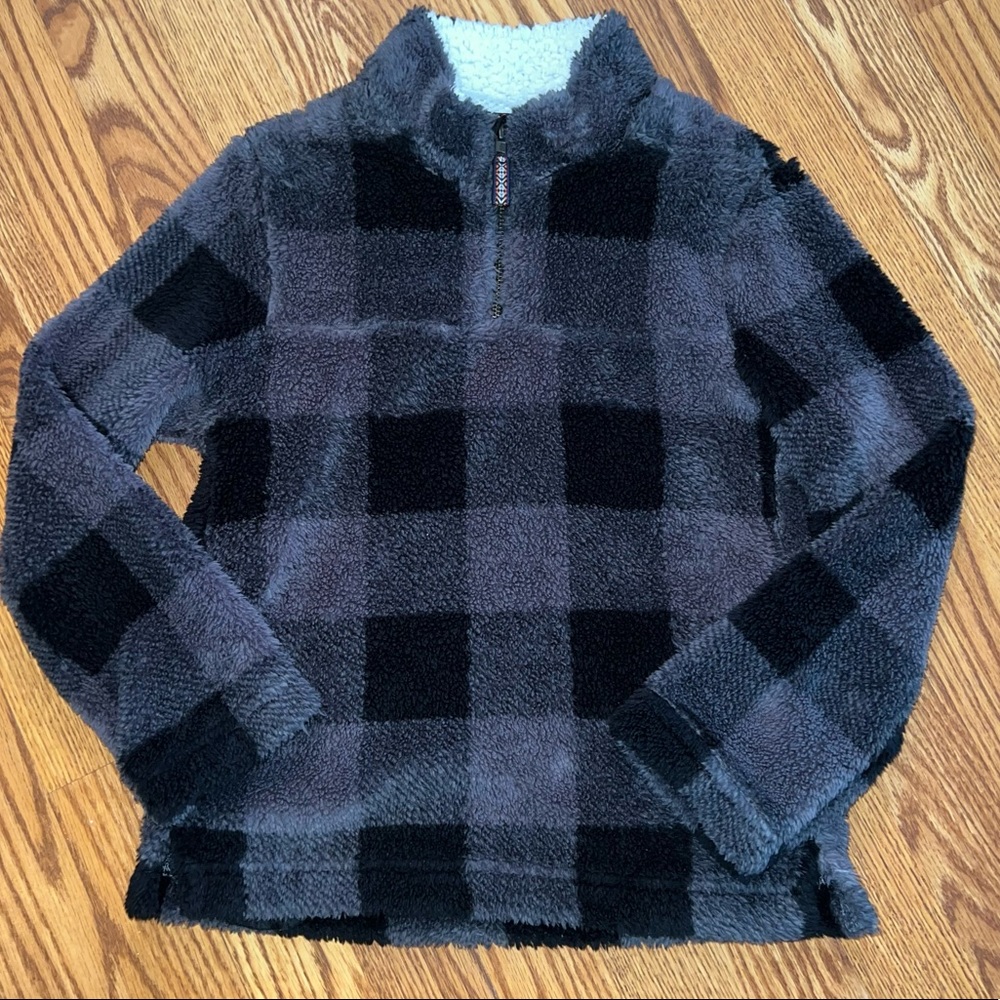 Super soft Class Club buffalo check quarter zip coat with pockets.